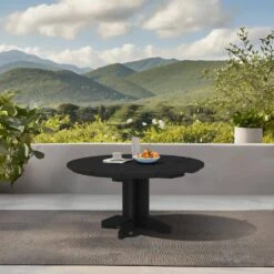 Black Round HDPE Conversation Coffee Table, Weather Resistant Outdoor Dining Table