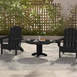 Black Round HDPE Conversation Coffee Table, Weather Resistant Outdoor Dining Table -Jearey jearey outdoor coffee tables yxkfz bk 77 1000