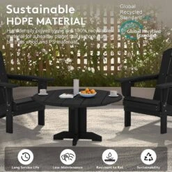 Black Round HDPE Conversation Coffee Table, Weather Resistant Outdoor Dining Table -Jearey jearey outdoor coffee tables yxkfz bk c3 1000