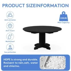 Black Round HDPE Conversation Coffee Table, Weather Resistant Outdoor Dining Table -Jearey jearey outdoor coffee tables yxkfz bk fa 1000