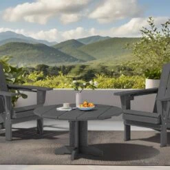 Gray Round HDPE Conversation Coffee Table, Weather Resistant Outdoor Dining Table -Jearey jearey outdoor coffee tables yxkfz gr 31 1000