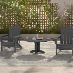 Gray Round HDPE Conversation Coffee Table, Weather Resistant Outdoor Dining Table -Jearey jearey outdoor coffee tables yxkfz gr 77 1000