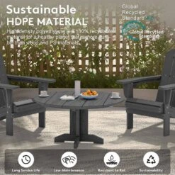 Gray Round HDPE Conversation Coffee Table, Weather Resistant Outdoor Dining Table -Jearey jearey outdoor coffee tables yxkfz gr c3 1000