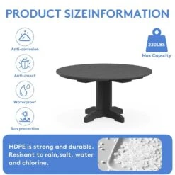 Gray Round HDPE Conversation Coffee Table, Weather Resistant Outdoor Dining Table -Jearey jearey outdoor coffee tables yxkfz gr fa 1000