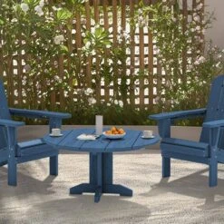Navy Blue Round HDPE Conversation Coffee Table, Weather Resistant Outdoor Dining Table -Jearey jearey outdoor coffee tables yxkfz na 31 1000