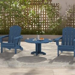 Navy Blue Round HDPE Conversation Coffee Table, Weather Resistant Outdoor Dining Table -Jearey jearey outdoor coffee tables yxkfz na 77 1000