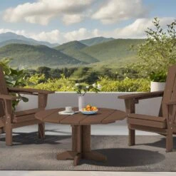 Brown Round HDPE Conversation Coffee Table, Weather Resistant Outdoor Dining Table -Jearey jearey outdoor coffee tables yxkfz zm 31 1000