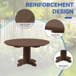 Brown Round HDPE Conversation Coffee Table, Weather Resistant Outdoor Dining Table -Jearey jearey outdoor coffee tables yxkfz zm 4f 1000