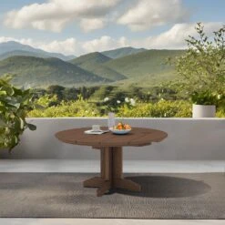 Brown Round HDPE Conversation Coffee Table, Weather Resistant Outdoor Dining Table