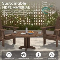 Brown Round HDPE Conversation Coffee Table, Weather Resistant Outdoor Dining Table -Jearey jearey outdoor coffee tables yxkfz zm c3 1000