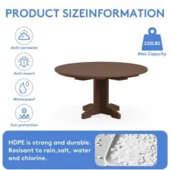 Brown Round HDPE Conversation Coffee Table, Weather Resistant Outdoor Dining Table -Jearey jearey outdoor coffee tables yxkfz zm fa 1000