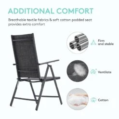 Orlando Black Aluminum Outdoor Stackable Adjustable High Backrest Dining Armchair With Cushion (Set Of 2) -Jearey jearey outdoor dining chairs ald7dy black 1f 1000