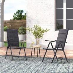 Orlando Black Aluminum Outdoor Stackable Adjustable High Backrest Dining Armchair With Cushion (Set Of 2) -Jearey jearey outdoor dining chairs ald7dy black 66 1000