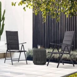 Orlando Black Aluminum Outdoor Stackable Adjustable High Backrest Dining Armchair With Cushion (Set Of 2) -Jearey jearey outdoor dining chairs ald7dy black e1 1000