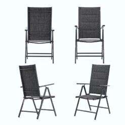 Orlando Black Aluminum Outdoor Stackable Adjustable High Backrest Dining Armchair With Cushion (Set Of 2) -Jearey jearey outdoor dining chairs ald7dy black fa 1000