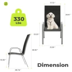 Patio Metal Black Outdoor Stackable Breathable Chaise Lounge Dining Chairs With Armrests For Patio Yard (Set Of 4) -Jearey jearey outdoor dining chairs tzc 3jt blue 1f 1000