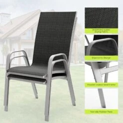 Charlotte Stackable Black Outdoor Dining Chair Set Of 2 -Jearey jearey outdoor dining chairs xltddy 2 black 66 1000