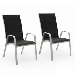 Charlotte Stackable Black Outdoor Dining Chair Set Of 2 -Jearey jearey outdoor dining chairs xltddy 2 black c3 1000