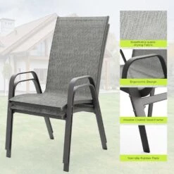 Charlotte Stackable Grey Outdoor Dining Chair Set Of 2 -Jearey jearey outdoor dining chairs xltddy 2 grey 66 1000