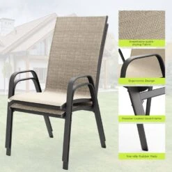 Charlotte Stackable Khaki Outdoor Dining Chair Set Of 2 -Jearey jearey outdoor dining chairs xltddy 2 khaki c3 1000