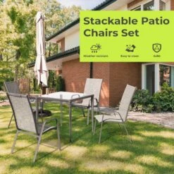 Charlotte Stackable Black Outdoor Dining Chair Set Of 4 -Jearey jearey outdoor dining chairs xltddy 4 black 4f 1000