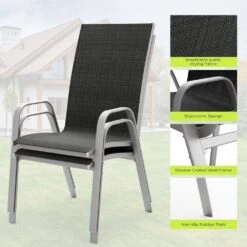 Charlotte Stackable Black Outdoor Dining Chair Set Of 4 -Jearey jearey outdoor dining chairs xltddy 4 black 66 1000