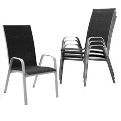 Charlotte Stackable Black Outdoor Dining Chair Set Of 4 -Jearey jearey outdoor dining chairs xltddy 4 black c3 1000