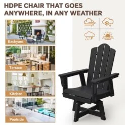 HDPE Outdoor Swivel Dining Chair Black HDPE Frame Swivel Dining Chair With Cloud Backrest -Jearey jearey outdoor dining chairs xzcy black 4f 1000