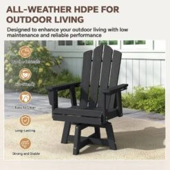 HDPE Outdoor Swivel Dining Chair Black HDPE Frame Swivel Dining Chair With Cloud Backrest -Jearey jearey outdoor dining chairs xzcy black 76 1000