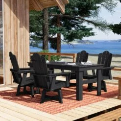HDPE Outdoor Swivel Dining Chair Black HDPE Frame Swivel Dining Chair With Cloud Backrest -Jearey jearey outdoor dining chairs xzcy black c3 1000