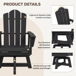 HDPE Outdoor Swivel Dining Chair Black HDPE Frame Swivel Dining Chair With Cloud Backrest -Jearey jearey outdoor dining chairs xzcy black fa 1000