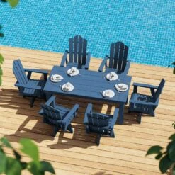 HDPE Outdoor Swivel Dining Chair Navy HDPE Frame Swivel Dining Chair With Cloud Backrest -Jearey jearey outdoor dining chairs xzcy navy 4f 1000