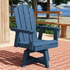 HDPE Outdoor Swivel Dining Chair Navy HDPE Frame Swivel Dining Chair With Cloud Backrest