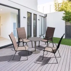 Charlotte Stackable Brown Outdoor Dining Chair (Set Of 2) -Jearey jearey outdoor dining chairs ykdj fushia 31 1000