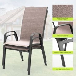 Charlotte Stackable Brown Outdoor Dining Chair (Set Of 2) -Jearey jearey outdoor dining chairs ykdj fushia 66 1000