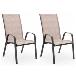 Charlotte Stackable Brown Outdoor Dining Chair (Set Of 2) -Jearey jearey outdoor dining chairs ykdj fushia c3 1000
