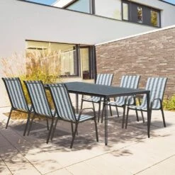 Charlotte Stackable Blue And White Outdoor Dining Chair Set Of 4 -Jearey jearey outdoor dining chairs ykdj green 1f 1000