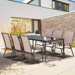 Charlotte Stackable Brown Outdoor Dining Chair Set Of 4 -Jearey jearey outdoor dining chairs ykdj yellow 1f 1000