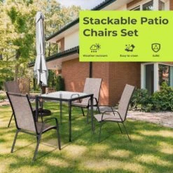 Charlotte Stackable Brown Outdoor Dining Chair Set Of 4 -Jearey jearey outdoor dining chairs ykdj yellow 4f 1000