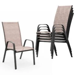 Charlotte Stackable Brown Outdoor Dining Chair Set Of 4 -Jearey jearey outdoor dining chairs ykdj yellow c3 1000
