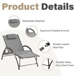 Grey Metal Aluminum Outdoor 5-Positions Adjustable Chaise Lounge With Frame 11 Grey Metal Aluminum Outdoor 5-Positions Adjustable Chaise Lounge With Frame -Jearey jearey outdoor lounge chairs e11 02xxy gy 4f 1000