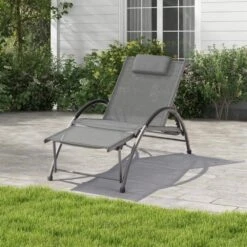 Grey Metal Aluminum Outdoor 5-Positions Adjustable Chaise Lounge With Frame