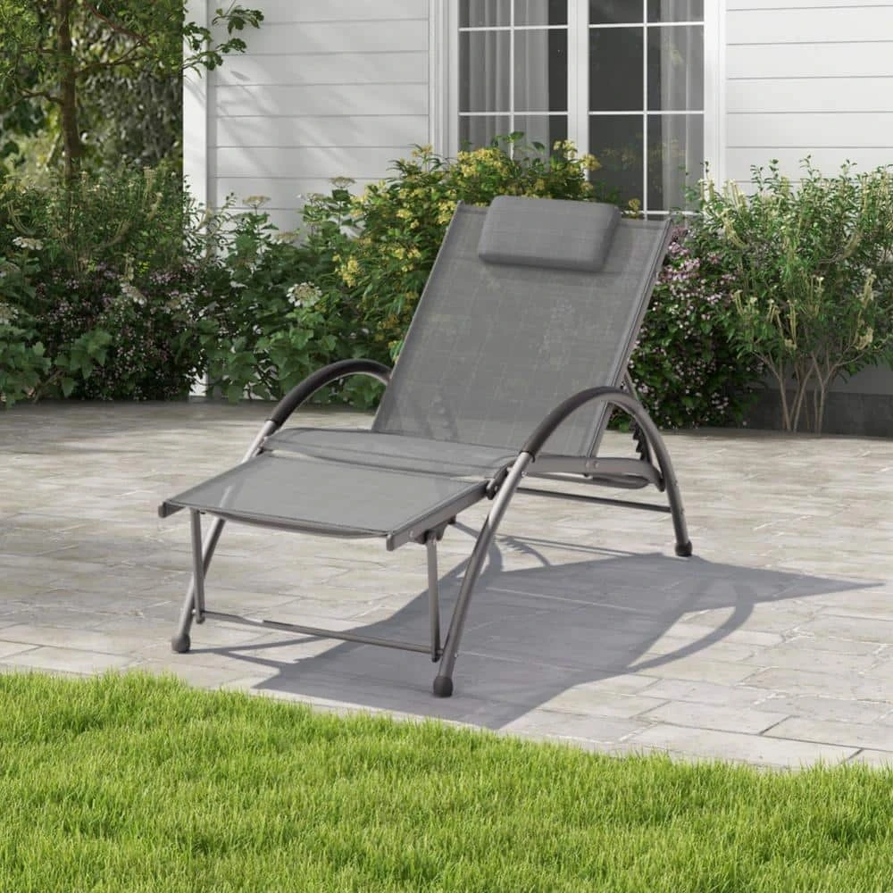 Grey Metal Aluminum Outdoor 5-Positions Adjustable Chaise Lounge With Frame 1 Grey Metal Aluminum Outdoor 5-Positions Adjustable Chaise Lounge With Frame