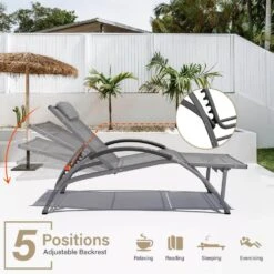 Grey Metal Aluminum Outdoor 5-Positions Adjustable Chaise Lounge With Frame 10 Grey Metal Aluminum Outdoor 5-Positions Adjustable Chaise Lounge With Frame -Jearey jearey outdoor lounge chairs e11 02xxy gy c3 1000