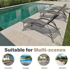 Grey Metal Aluminum Outdoor 5-Positions Adjustable Chaise Lounge With Frame 14 Grey Metal Aluminum Outdoor 5-Positions Adjustable Chaise Lounge With Frame -Jearey jearey outdoor lounge chairs e11 02xxy gy fa 1000
