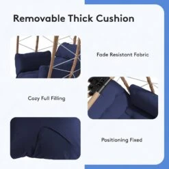 Woven Navy Wicker Outdoor Lounge Egg Chair With Coffee Table And Navy Cushion -Jearey jearey outdoor lounge chairs egg ch ny 1f 1000