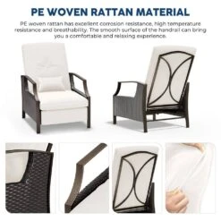 Charlotte Beige Wicker Outdoor Chaise Lounge Push Hand Recliner With Cushions -Jearey jearey outdoor lounge chairs rcpcb beige 1f 1000