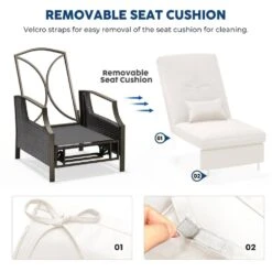 Charlotte Beige Wicker Outdoor Chaise Lounge Push Hand Recliner With Cushions -Jearey jearey outdoor lounge chairs rcpcb beige 4f 1000