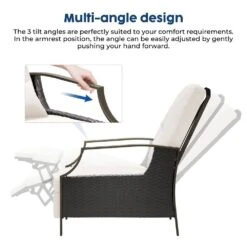 Charlotte Beige Wicker Outdoor Chaise Lounge Push Hand Recliner With Cushions -Jearey jearey outdoor lounge chairs rcpcb beige c3 1000