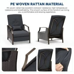 Charlotte Gray Wicker Outdoor Chaise Lounge Push Hand Recliner With Cushions -Jearey jearey outdoor lounge chairs rcpcb grey 1f 1000